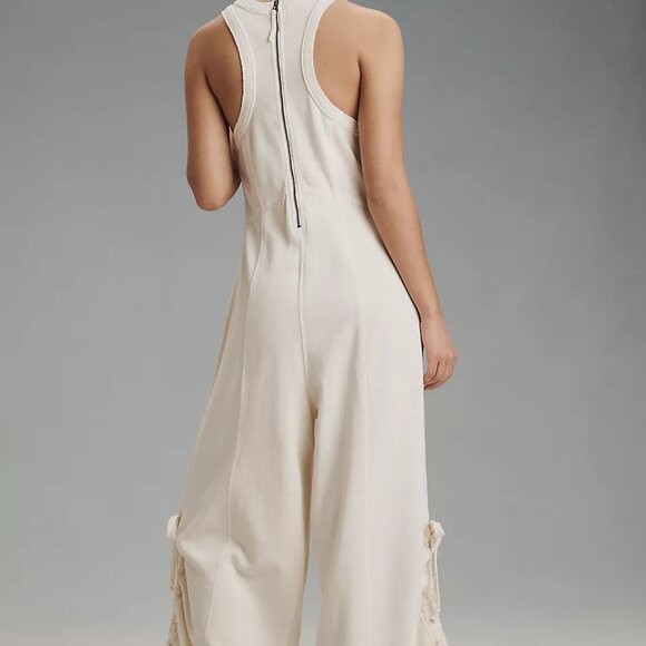 NEW ANTHROPOLOGIE Daily Practice Horizon Wide-Leg Knit Jumpsuit Ivory - Picture 7 of 8